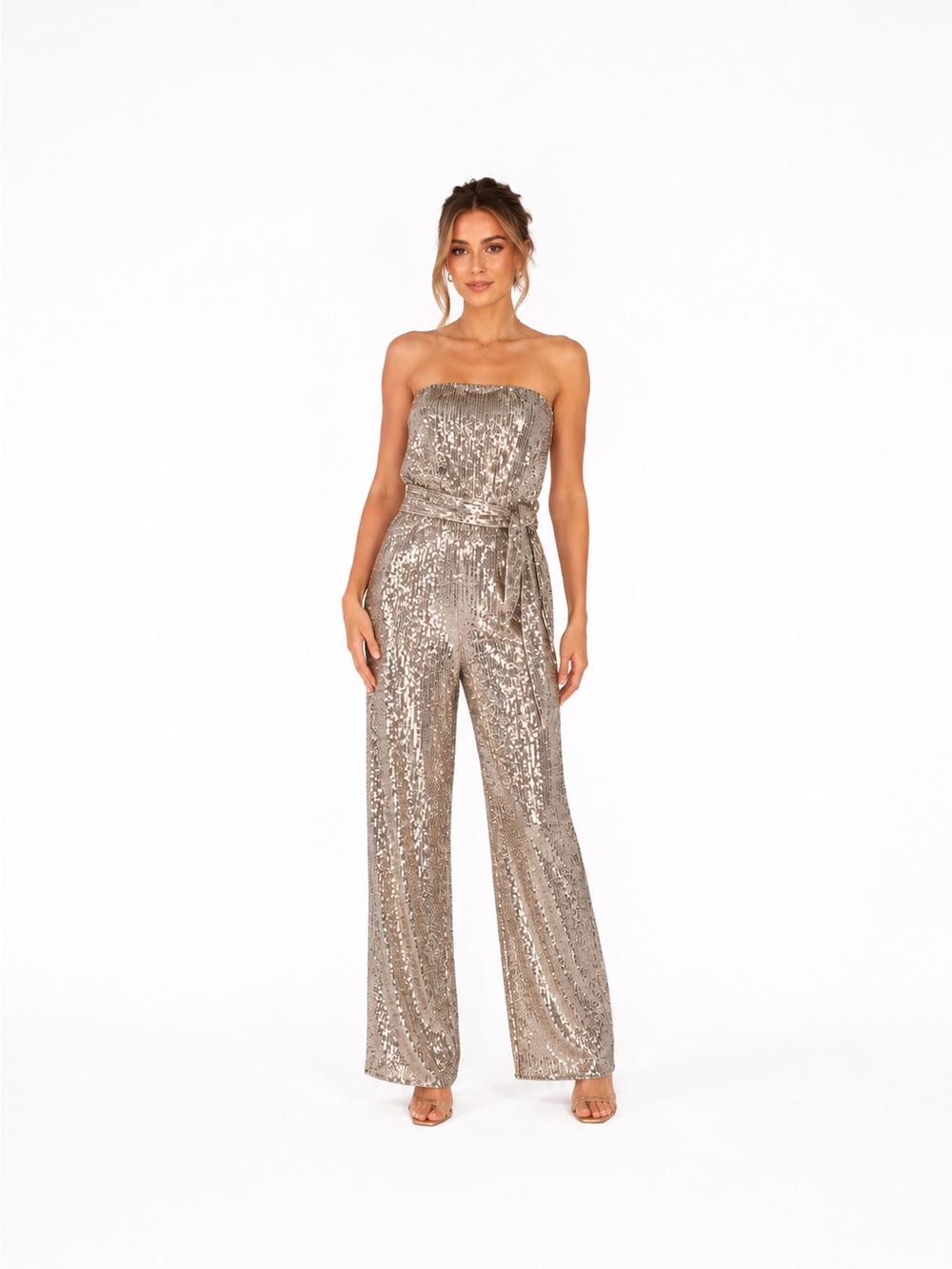 Dress The Population Strapless Sequin Wide Leg Jumpsuit XXS